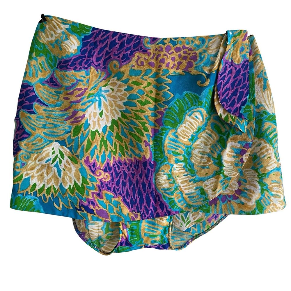 Vintage Kahala Skort Womens 14 Multicolor Floral Wrap Hawaiian Made In Hawaii
